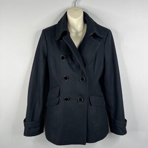 EXPRESS Wool Blend Peacoat Black Jacket Lined Womens M Double Breasted Feminine